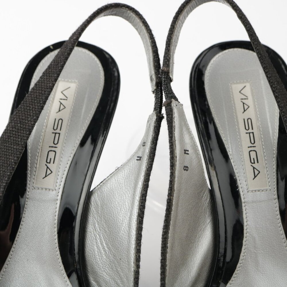 Via Spiga Italy Women's Sandal Size 8 High Heel Open Toe Black Patent Slingback - Picture 11 of 13